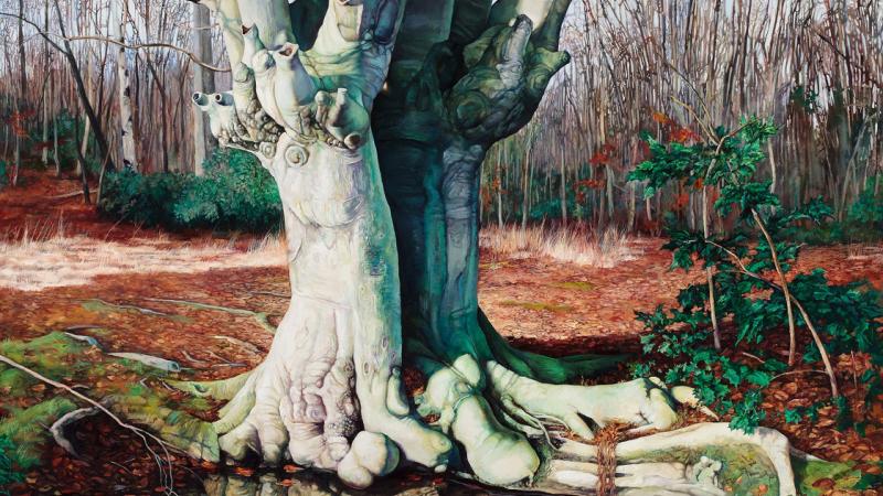 Oil painting of a tree, titled Sanctuary by Ricki Klages